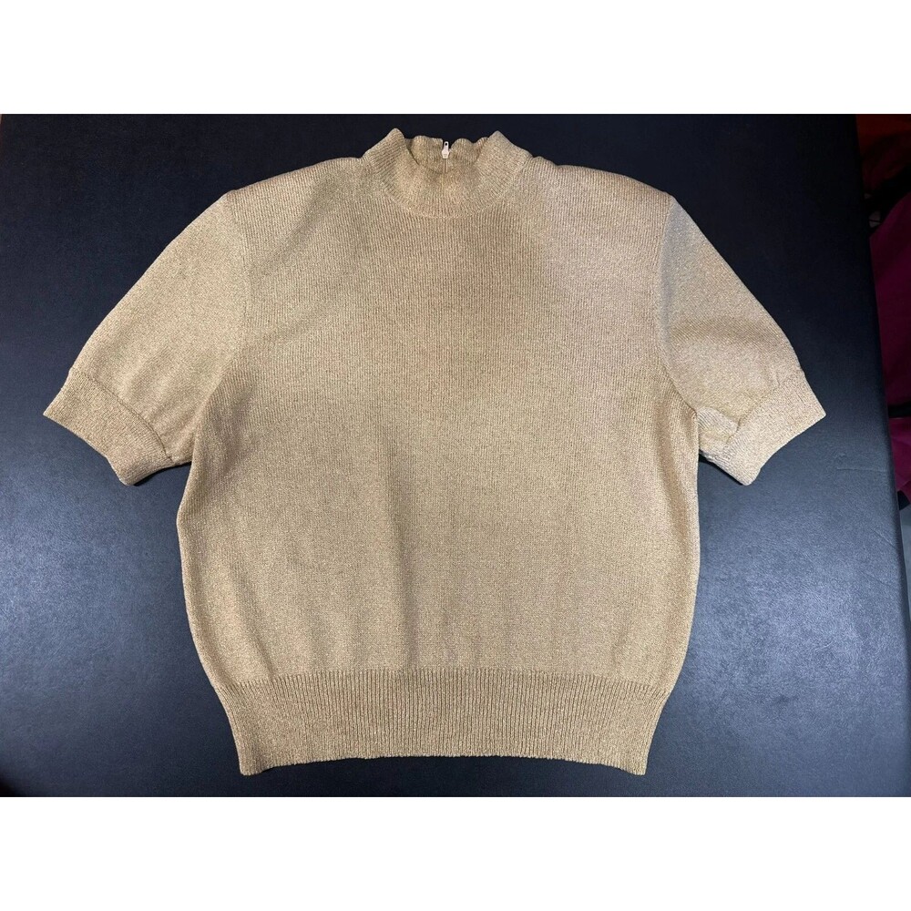 St. John Top Gold Knit Mock Neck Small